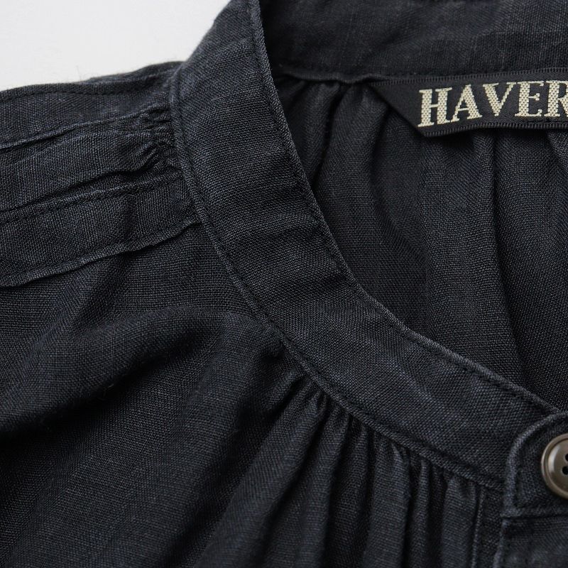 ハバーサック HAVERSACK リネン バンドカラー ギャザー シャツ 
