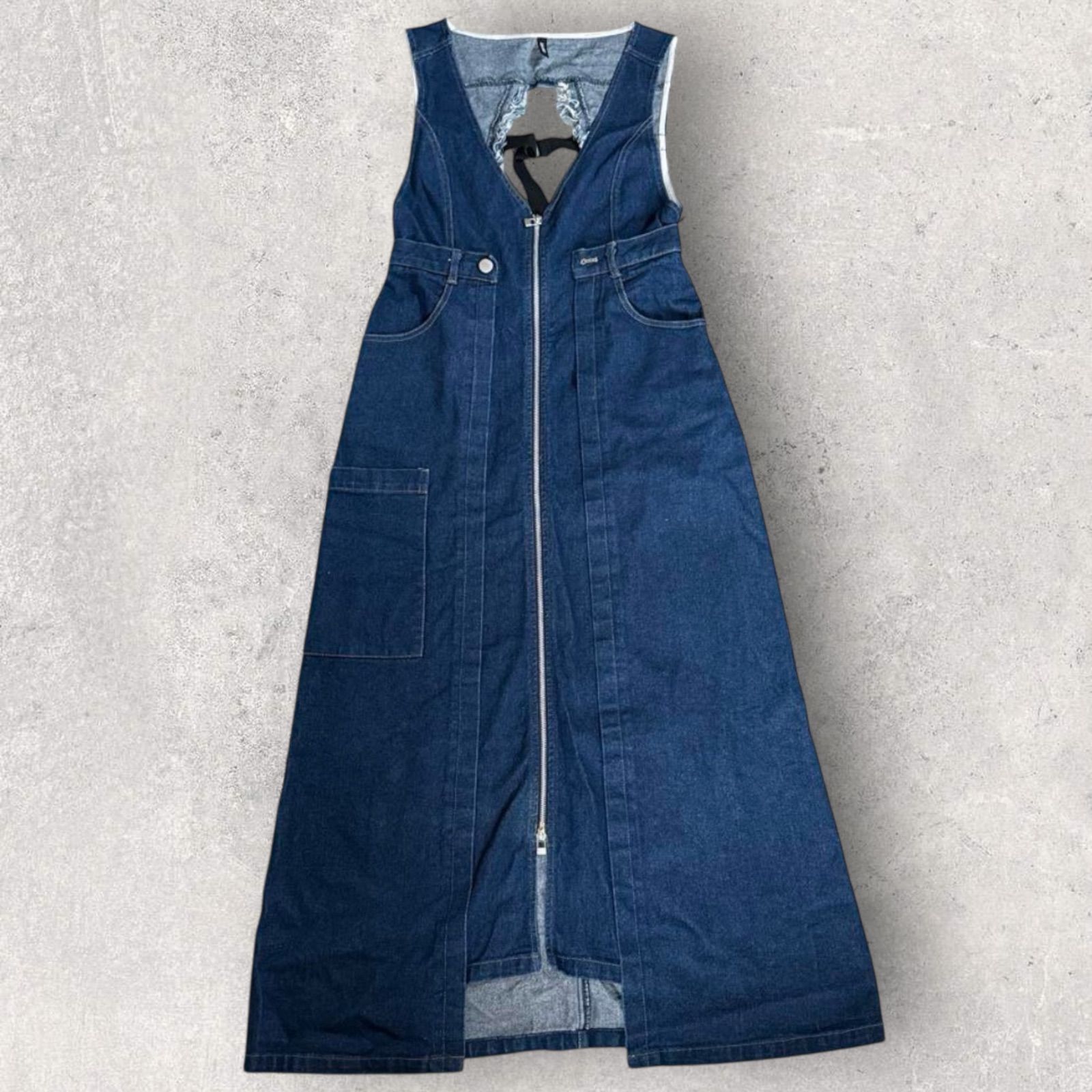 アウラアイラ フロントジップデニムジャンパースカート ロングワンピース