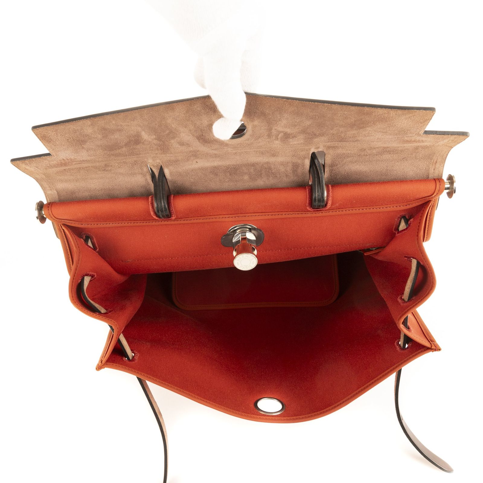 HERMES エルメスエールバッグコーラルキャンバス生地A