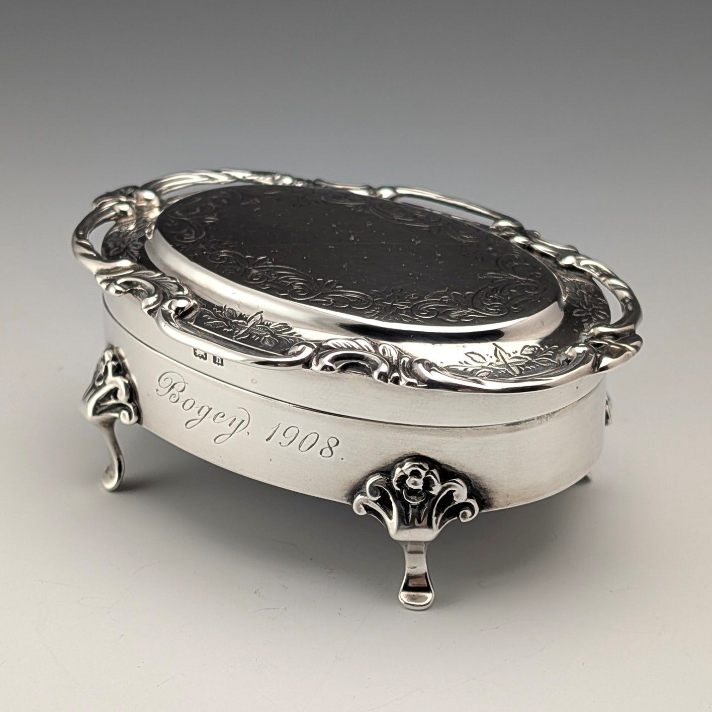 1907年 英国アンティーク 純銀製 ジュエリーボックス 88g Henry