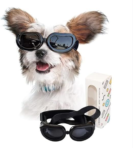 PETLESO 犬サングラス 小型犬用ゴーグル 紫外線対策 散歩 お出かけ用 ブラック