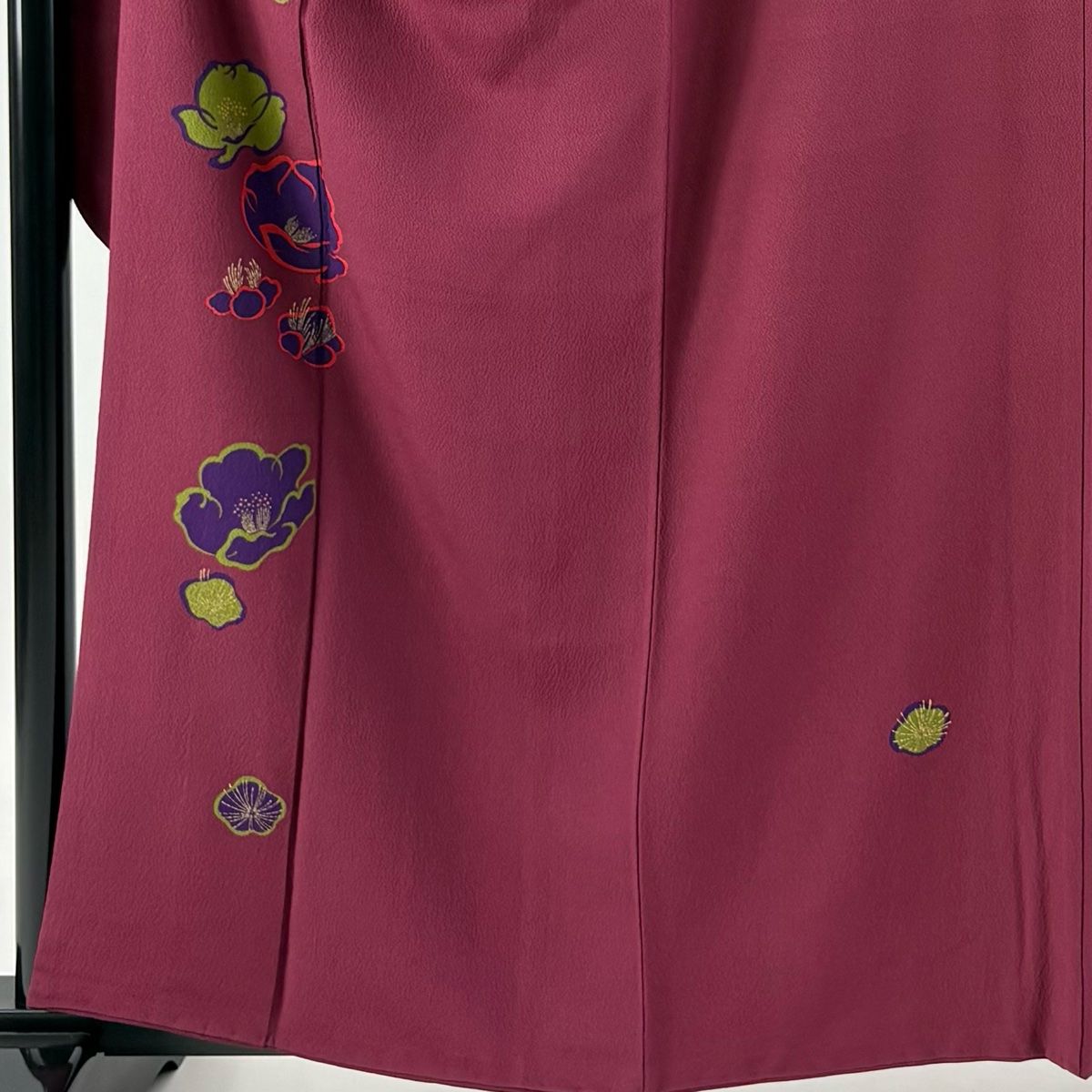 振袖 身丈160cm 裄丈68cm L 袷 椿 蝶 金彩 えんじ色 正絹 秀品