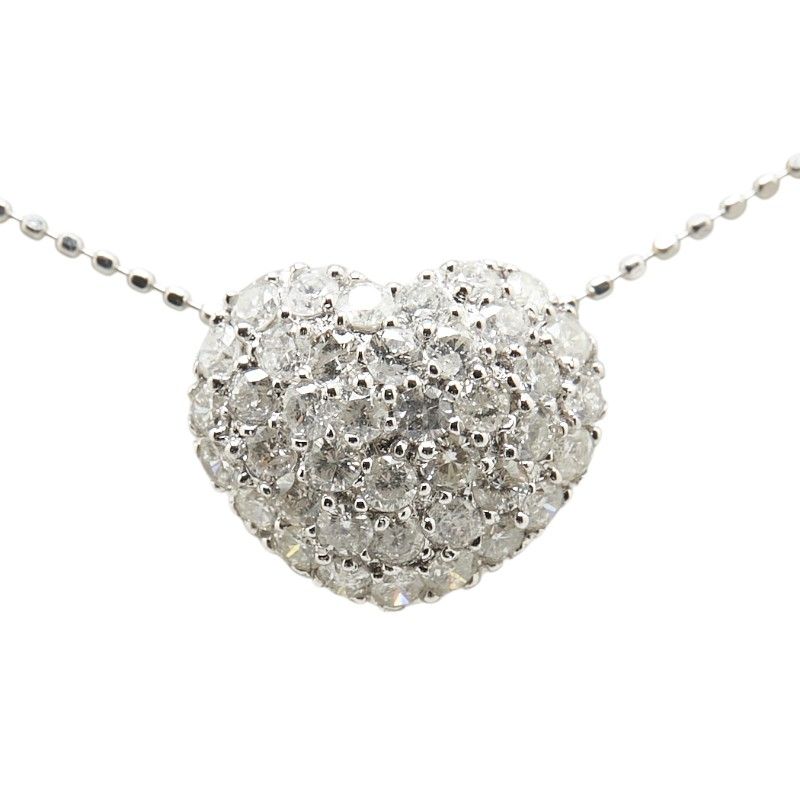 ハート モチーフ ペンダントネックレス K18WG ホワイトゴールド  