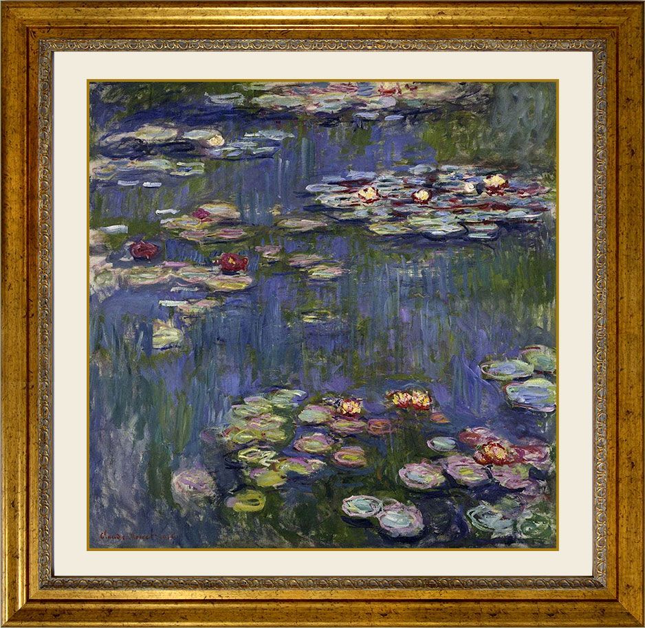 クロード・モネ 「睡蓮」 キャンバスにジクレー 複製画 額付き 風景画 