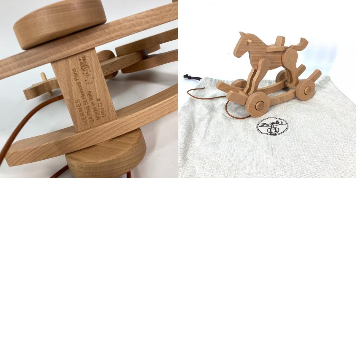 エルメス HERMES シュバル ア ルーレット スピリット 木馬 おもちゃ インテリア 引き馬 雑貨 ウッド ベージュ 未使用 HERMES エルメス 雑貨 シュバル ア ルーレット スピリット 木馬 ウッド
