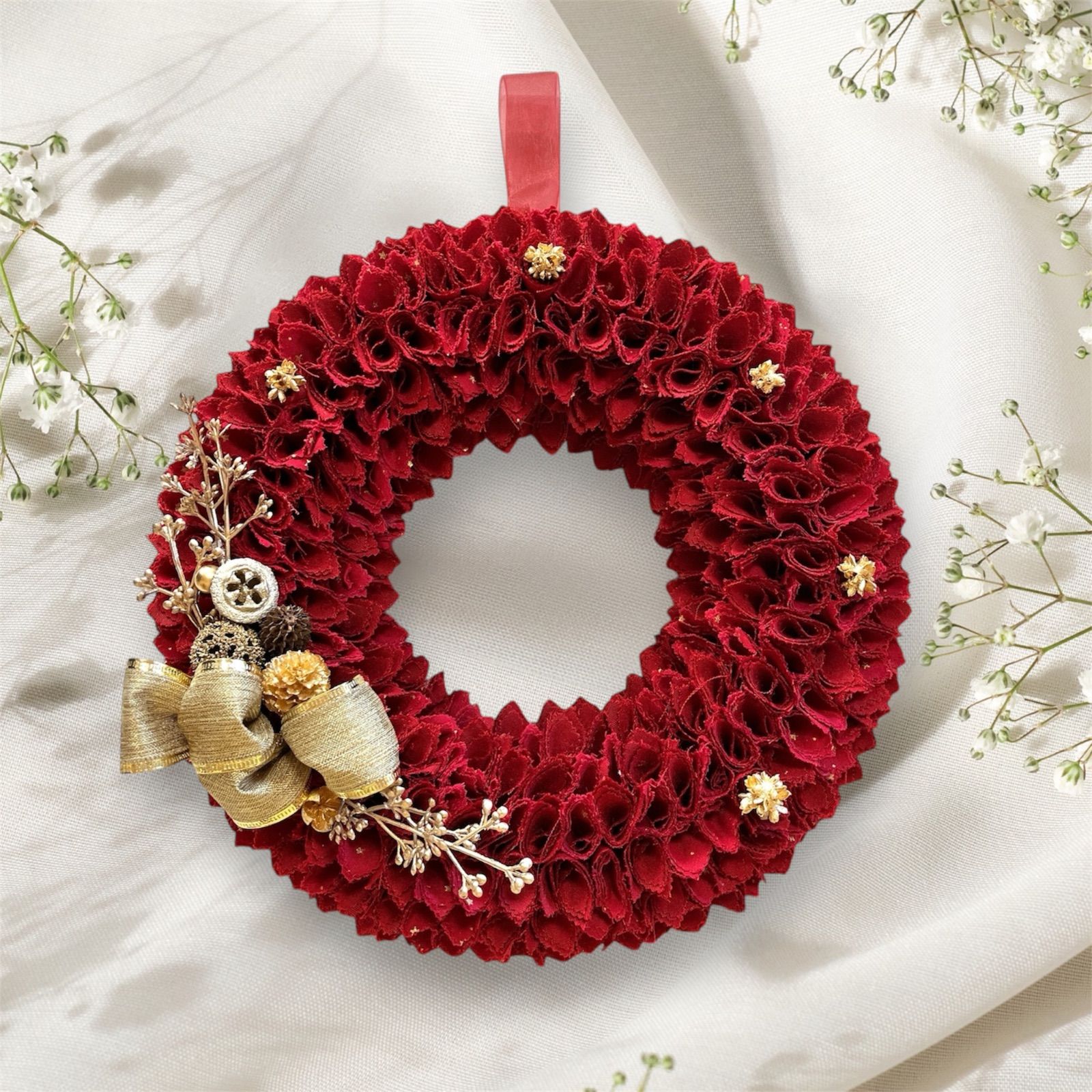 30センチパッチワーク大きいクリスマスリース、長靴、3点セット手作り