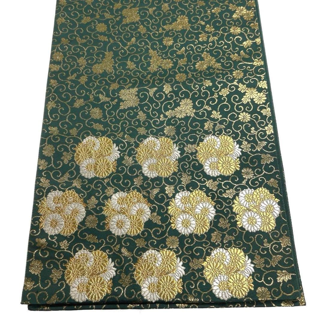 じゅらく 袋帯 帝王紫 花紋 唐草 菊 グリーン 着物 102a d - メルカリ 