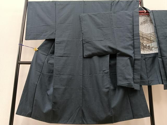 平和屋着物男性　お召　アンサンブル　亀甲文様　正絹　逸品　BAAR0877hv