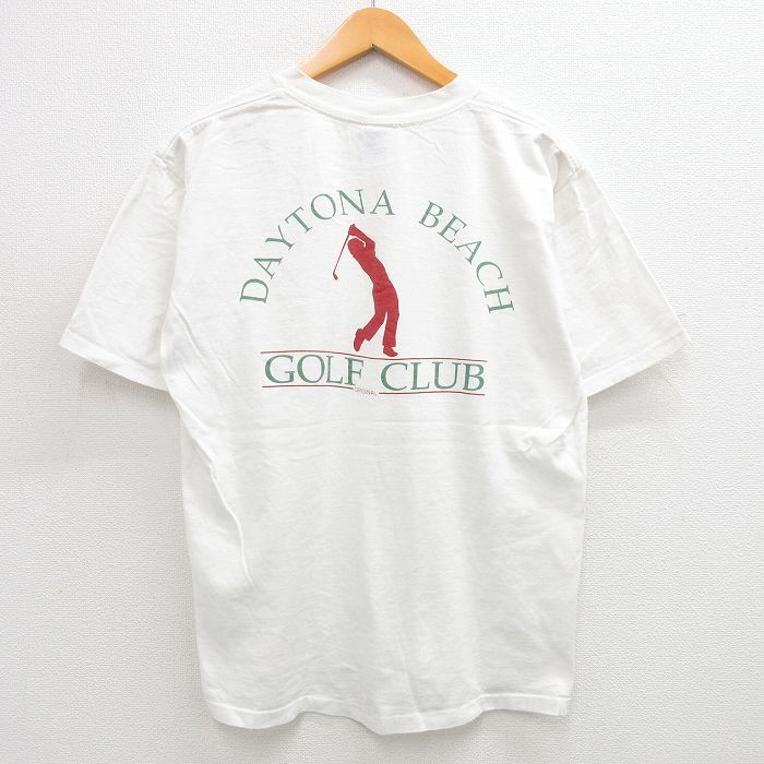 L/古着 All sport 半袖 ビンテージ Tシャツ メンズ 90s ゴルフ デイトナビーチ コットン クルーネック 白 ホワイト 24jul01 