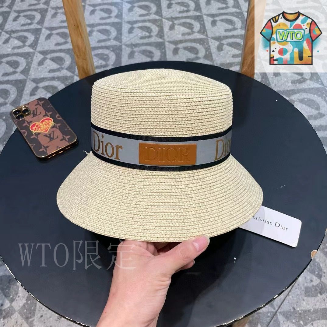 Christian Dior ストローハット ベージュ 4202225A0010 DIORESORT ハット 帽子 ストロー コットン ベージュ ネイビー