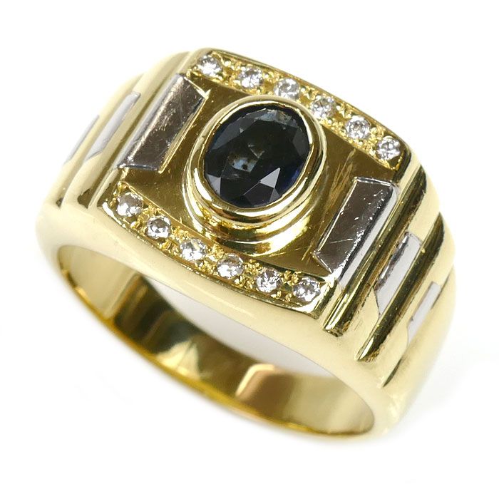 K18YG Pt900 リング 指輪 サファイア1.00ct ダイヤモンド0.15ct 20号 13.4g メンズ