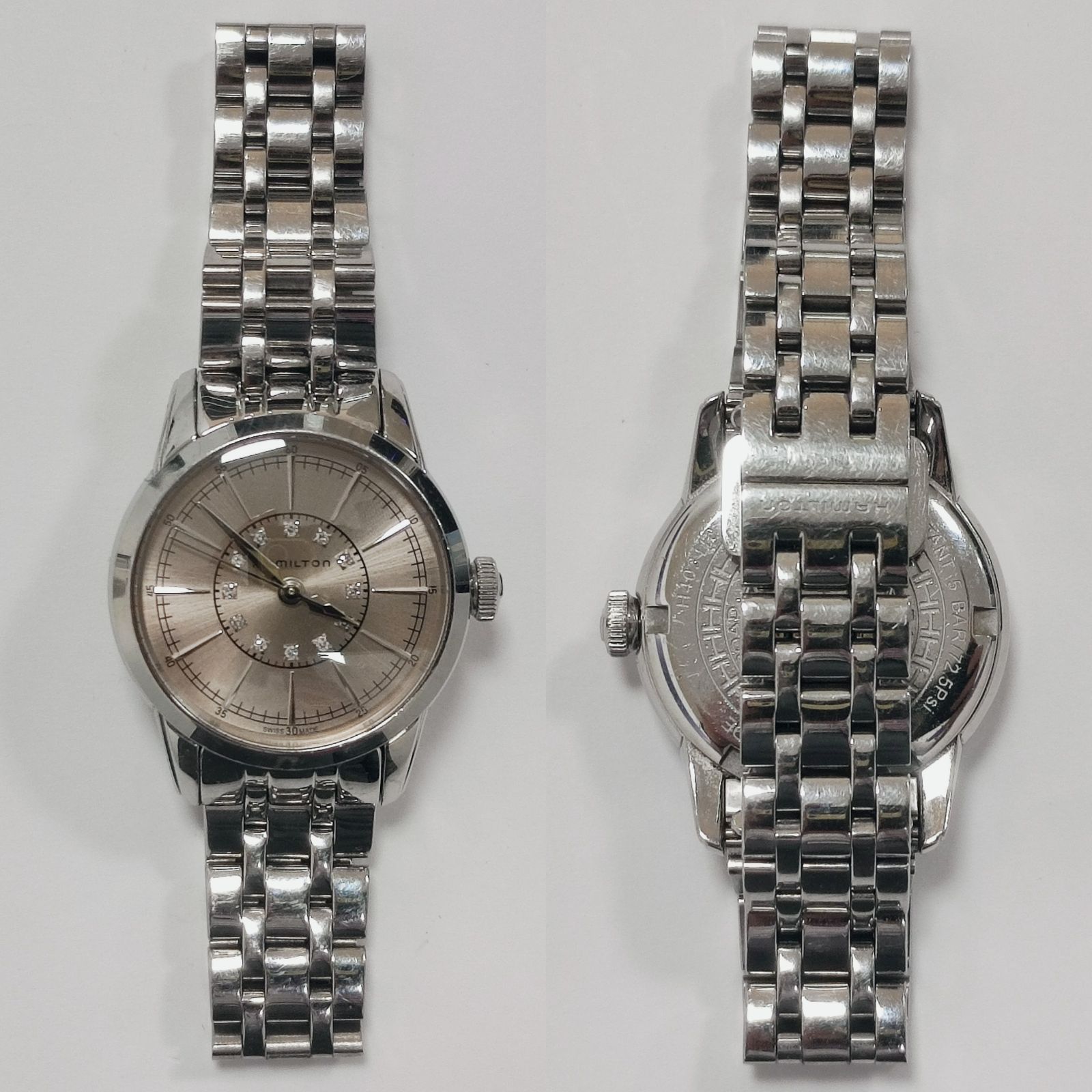 極美品 HAMILTON H403110 レイルロード 12Pダイヤ クォーツ HAMILTON レイルロード 12Pダイヤ H403110 腕回り16cm