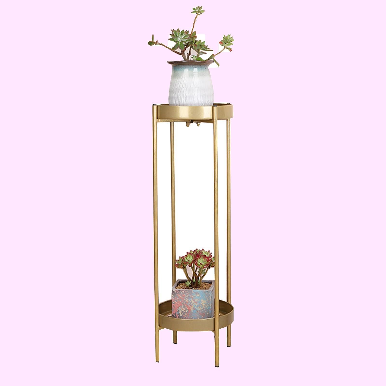 Size:80cm_Color:ゴールド フラワースタンド 室内 花台 屋外 鉢スタンド お花 観葉植物 花瓶 置き台 園芸ラック ベランダ (80cm， ゴールド)
