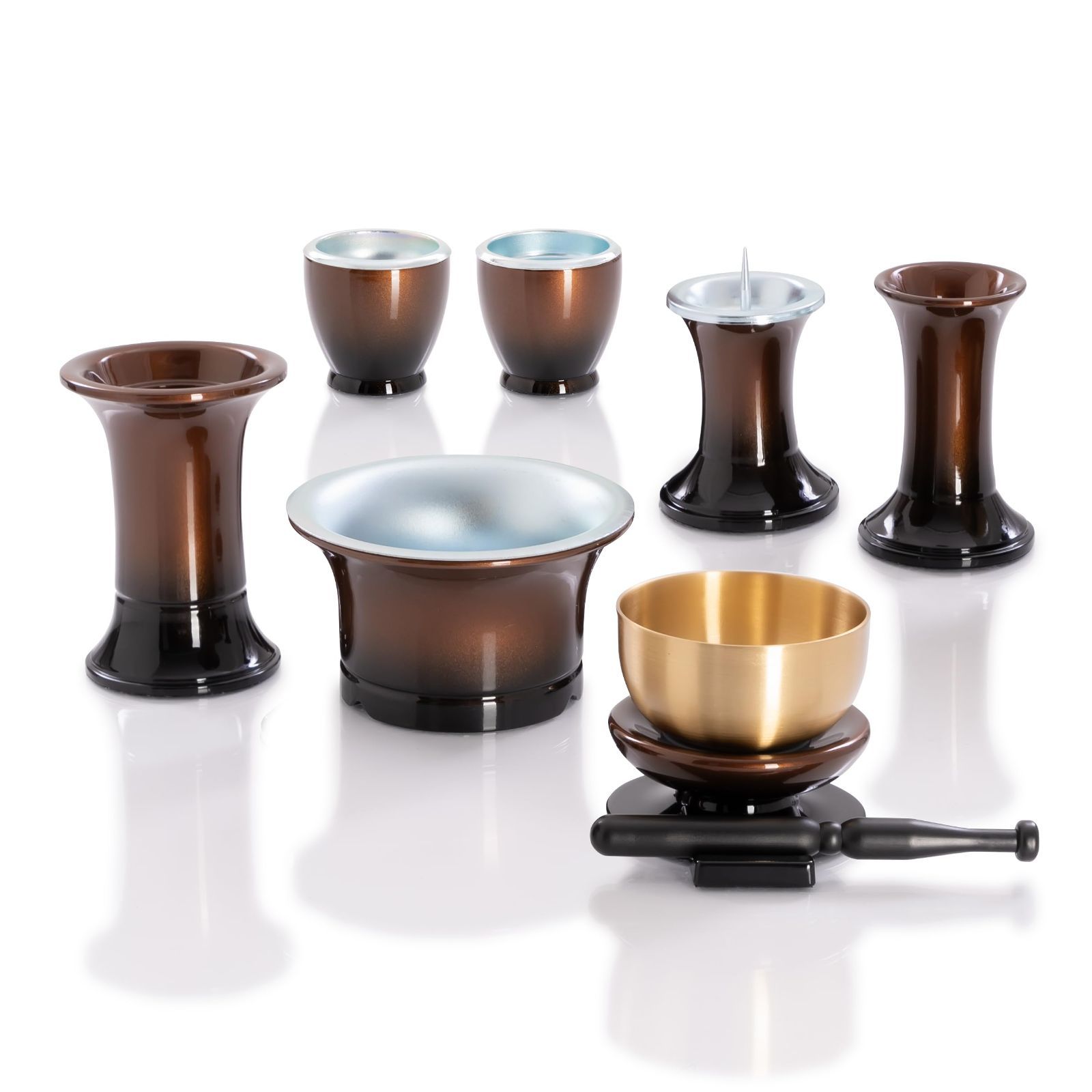 Color 琥珀 Tomoka 仏具 仏具セット リンセット おりん付き おしゃれ 琥珀 湯茶器 仏飯器 花立 花瓶 香炉 灯立 線香差 セット 仏具 セット ミニ 小 モダン モダン仏具セット そよ風 コハク＋リン 7点セット