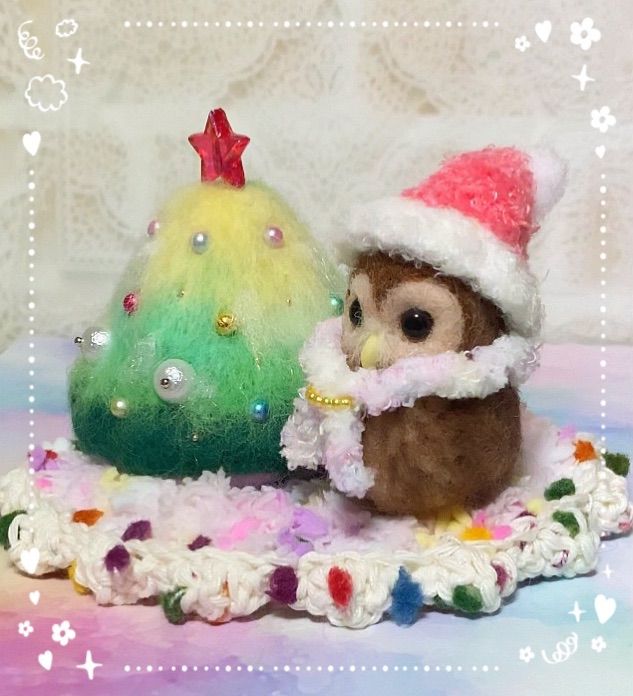 羊毛フェルト。フクロウ。クリスマス。お正月。 - メルカリ