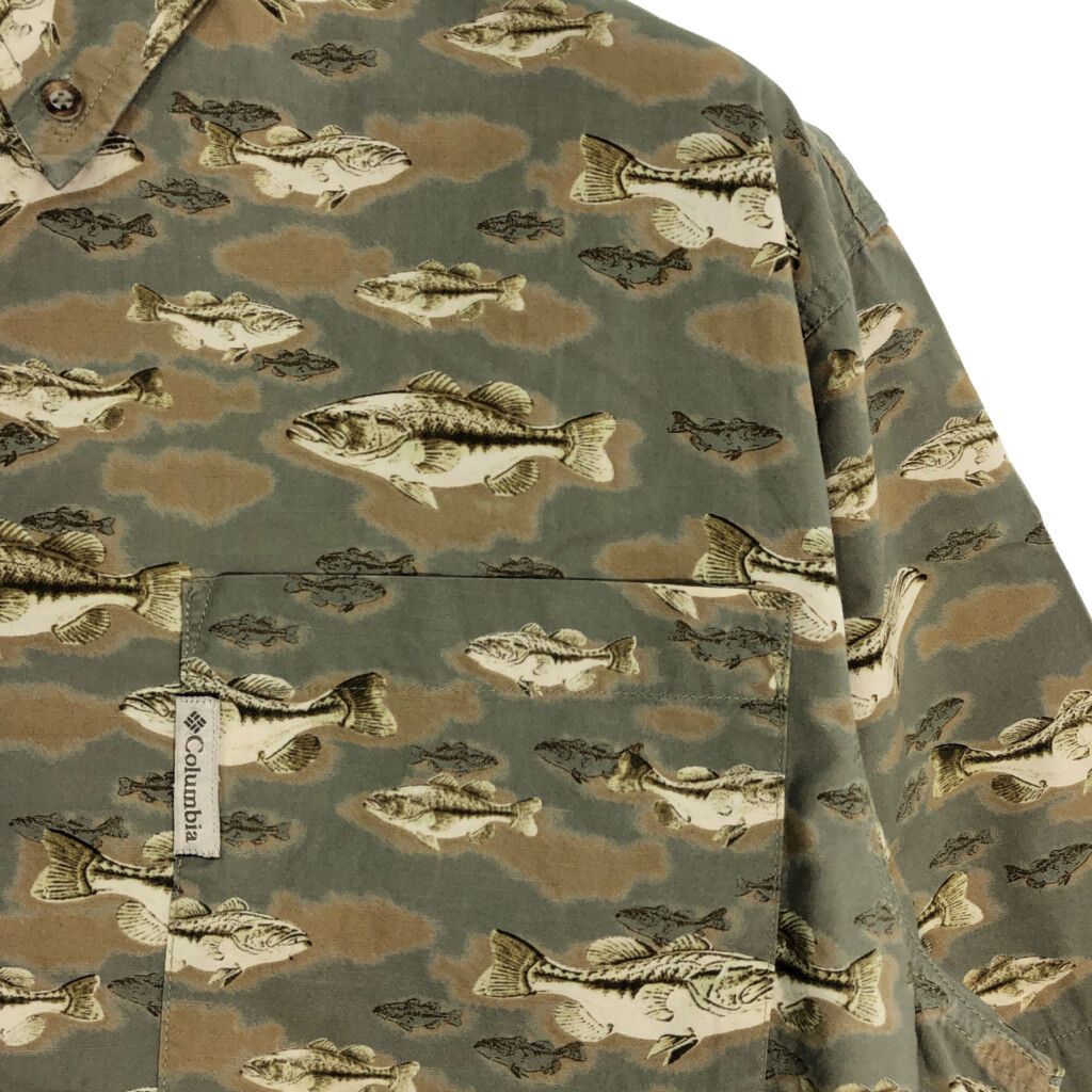 Columbia コロンビア 半袖ボタンダウンシャツ アウトドア 魚 総