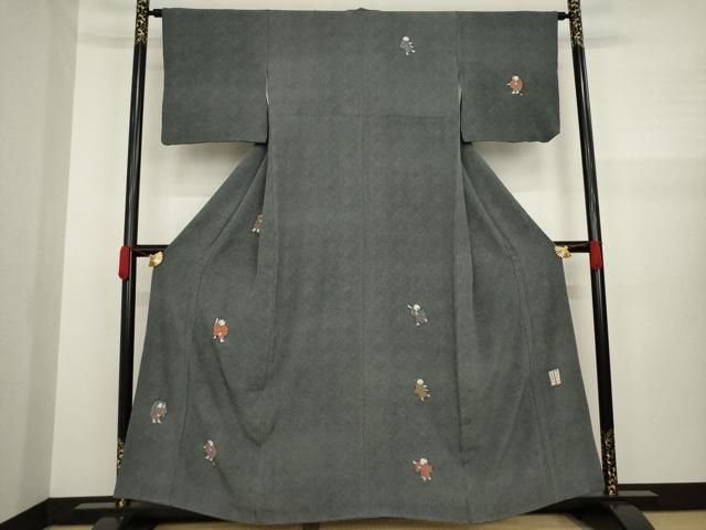 平和屋着物○寺山存男 訪問着 江戸小紋 変わり格子 正絹 逸品 AABA6422ph