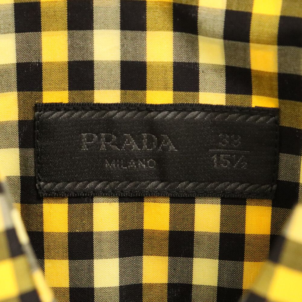 PRADA (プラダ) ロゴタブ 半袖チェックシャツ イエロー UCS137 R161 1P9K - メルカリ