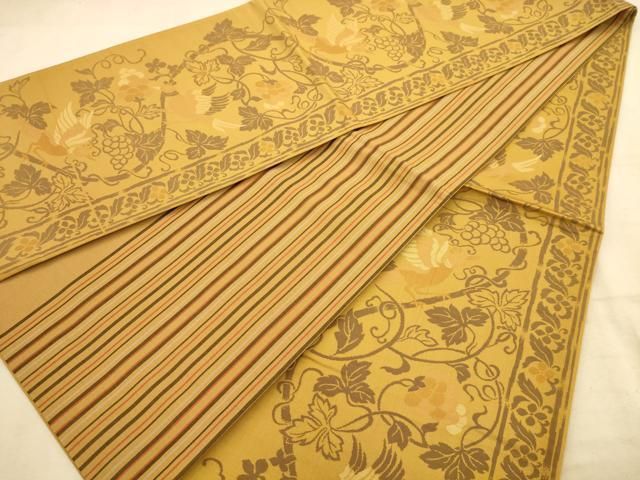 平安五彩 袋帯 全通柄 正絹 葡萄文 美品 イ5979 平和屋着物◎六通柄袋帯 遠山正倉文 金糸 引箔 正絹 逸品
