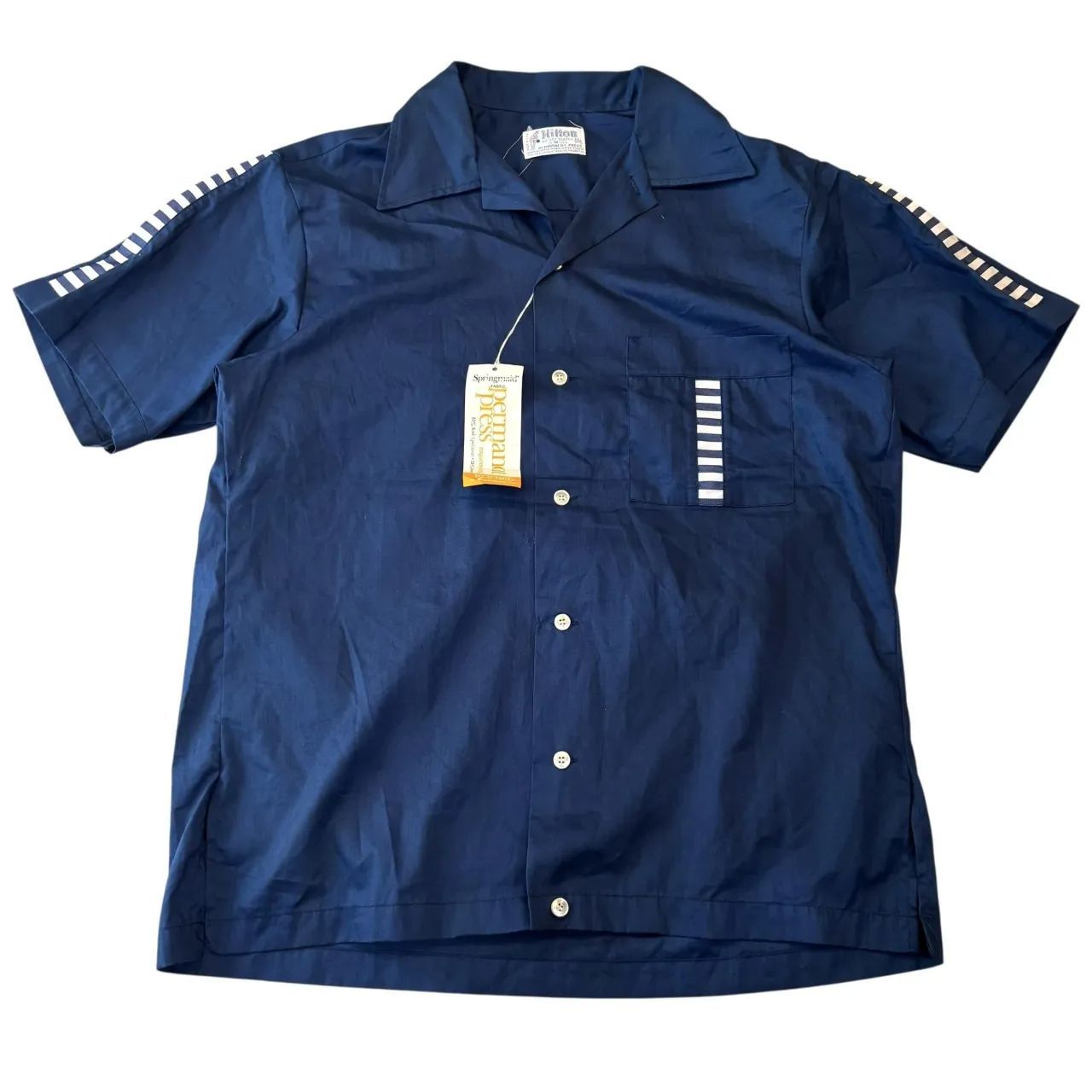 70s HILTON（ヒルトン）青タグ ボーリングシャツ 豪華刺繍 L 70s Hilton ヒルトン ボーリングシャツ ネイビー ハーフジップ