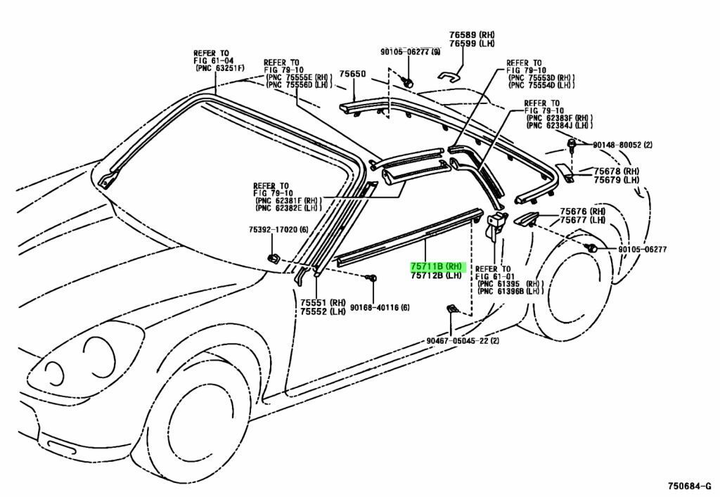 ○未使用 トヨタ SW20 MR-2 MR2 純正 フロント ドア ベルトモール 