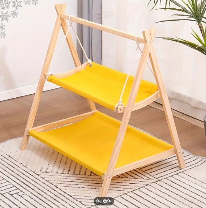 木製猫ハンモックスイング デュアルレベルペットラウジャー 耐久性のある屋内|屋外猫アクティビティセンター 簡単な組み立て 黄色