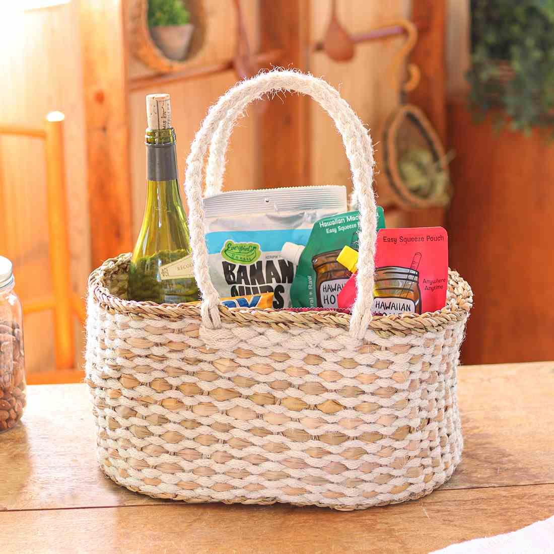 TMC　オーバルロングハンドルバスケット ホワイト　 13624-812-215　ピクニックバスケット　ジュートかばん