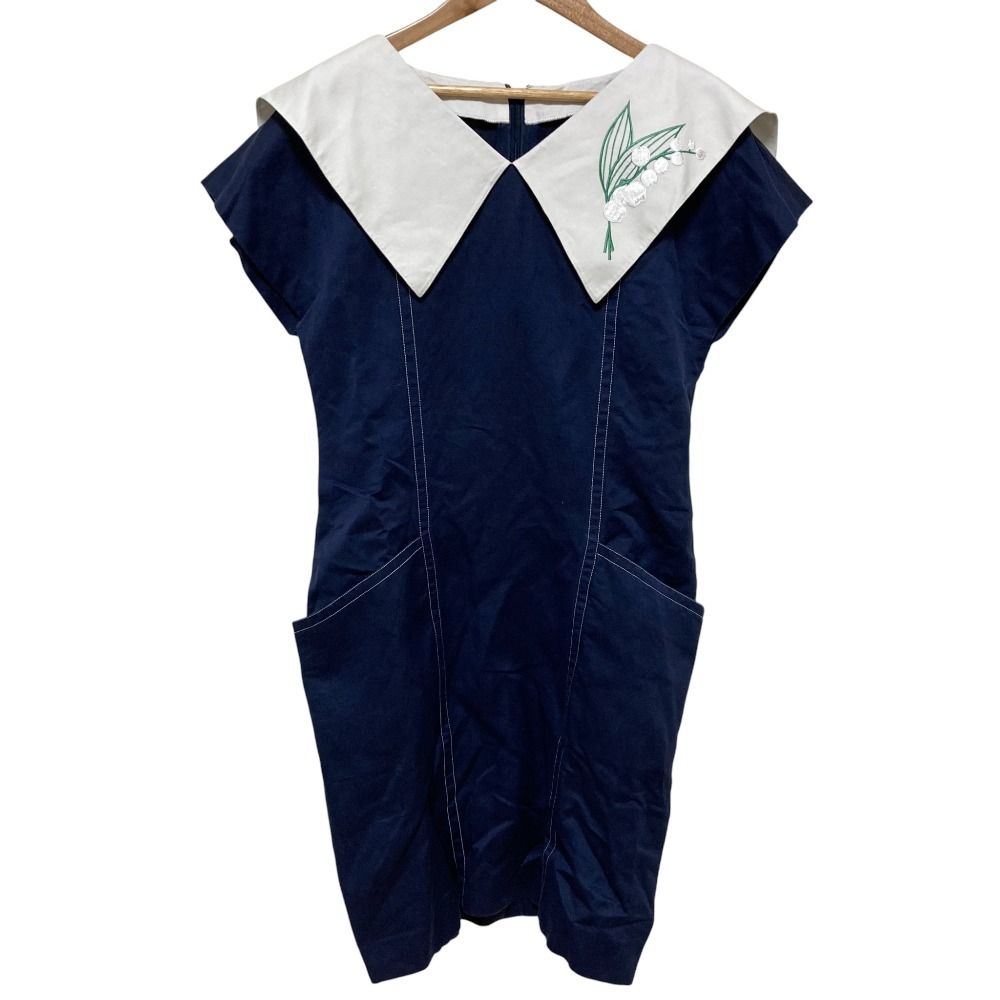 Christian Dior クリスチャンディオール コットンリネン ワンピース サイズ9 ネイビー レディース 古着