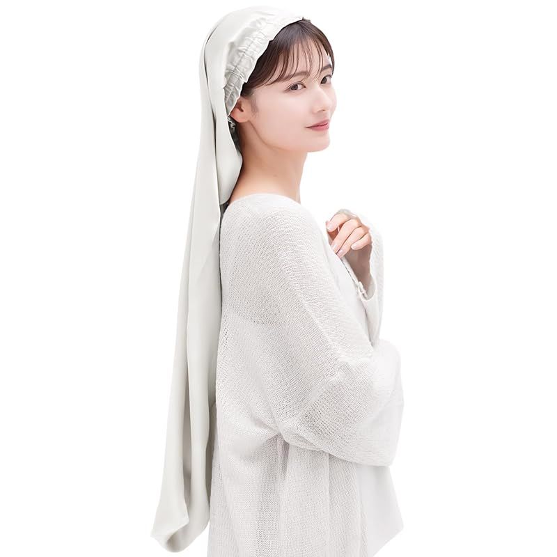 COCOSILK シルク ナイトキャップ ロングヘア用 シルクキャップ 筒型 ナイトキャップ ロング 髪 シルク 筒 ロングヘア 筒状 ヘアキャップ 90cm Free Size ホワイト