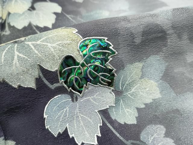 平和屋本店■極上　訪問着　作家物　螺鈿　葡萄蔦の葉文　暈し染め　銀彩　反端付き　逸品　CZAA1885s5 平和屋本店□極上 訪問着 作家物 螺鈿 葡萄蔦の葉文 暈し染め 銀彩 反