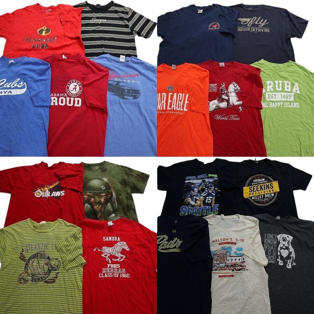 古着卸 まとめ カラーmix プリント 半袖Tシャツ 19枚セット (メンズ XL ) 英字プリント カジュアル ボーダー ディズニー アニマル MU8279