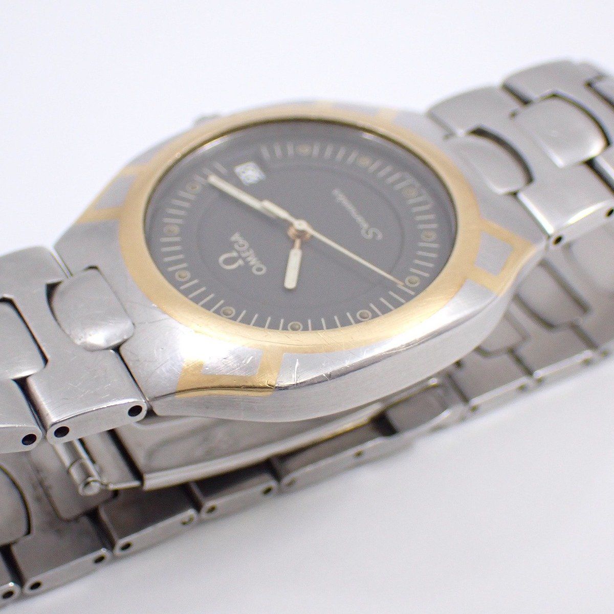 オメガ シーマスター ポラリス クォーツ メンズ 腕時計 コンビ グレー