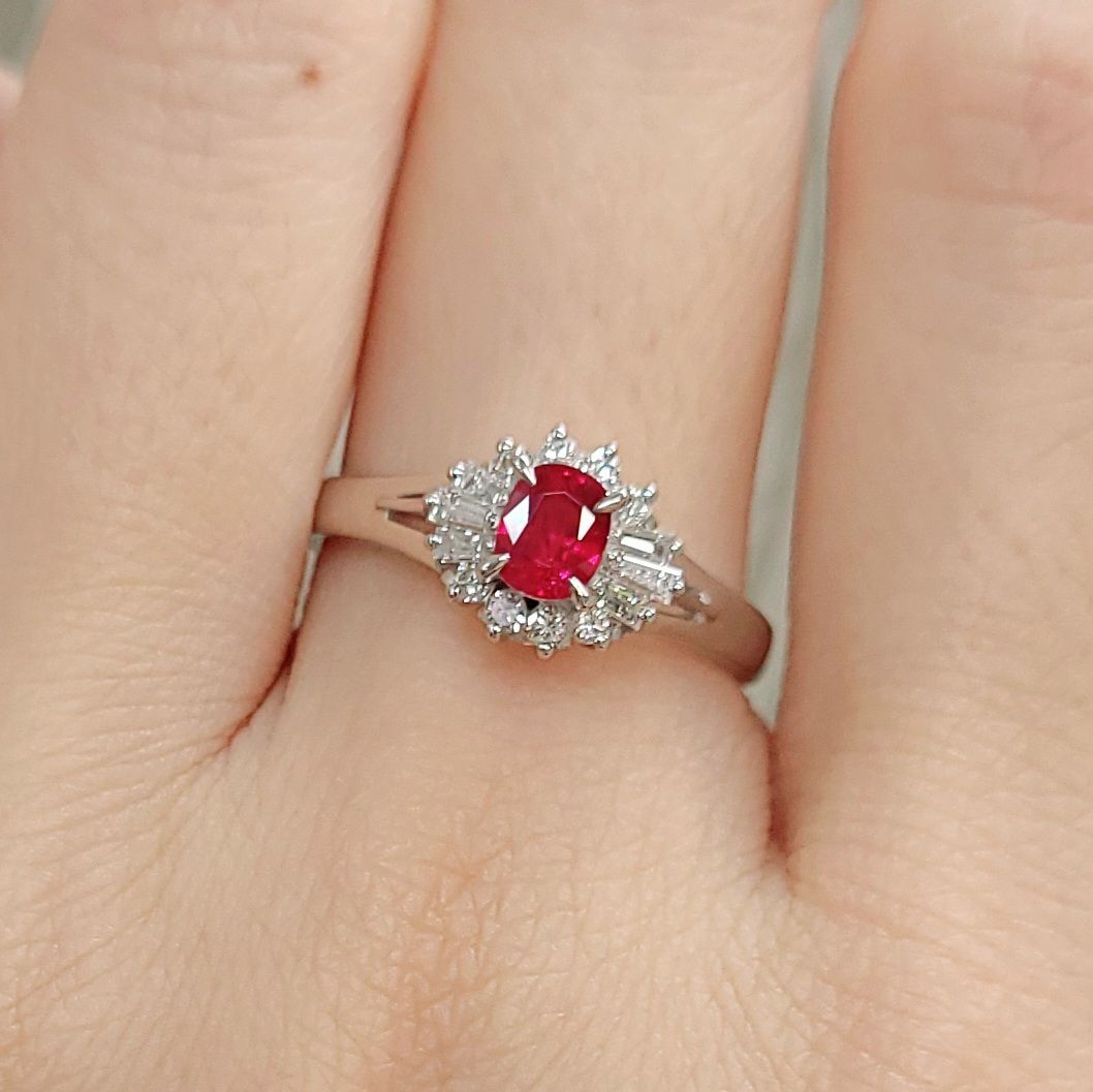 情熱の赤！高品質！0.44ct ルビー ダイヤモンド プラチナ リング 鑑別書付