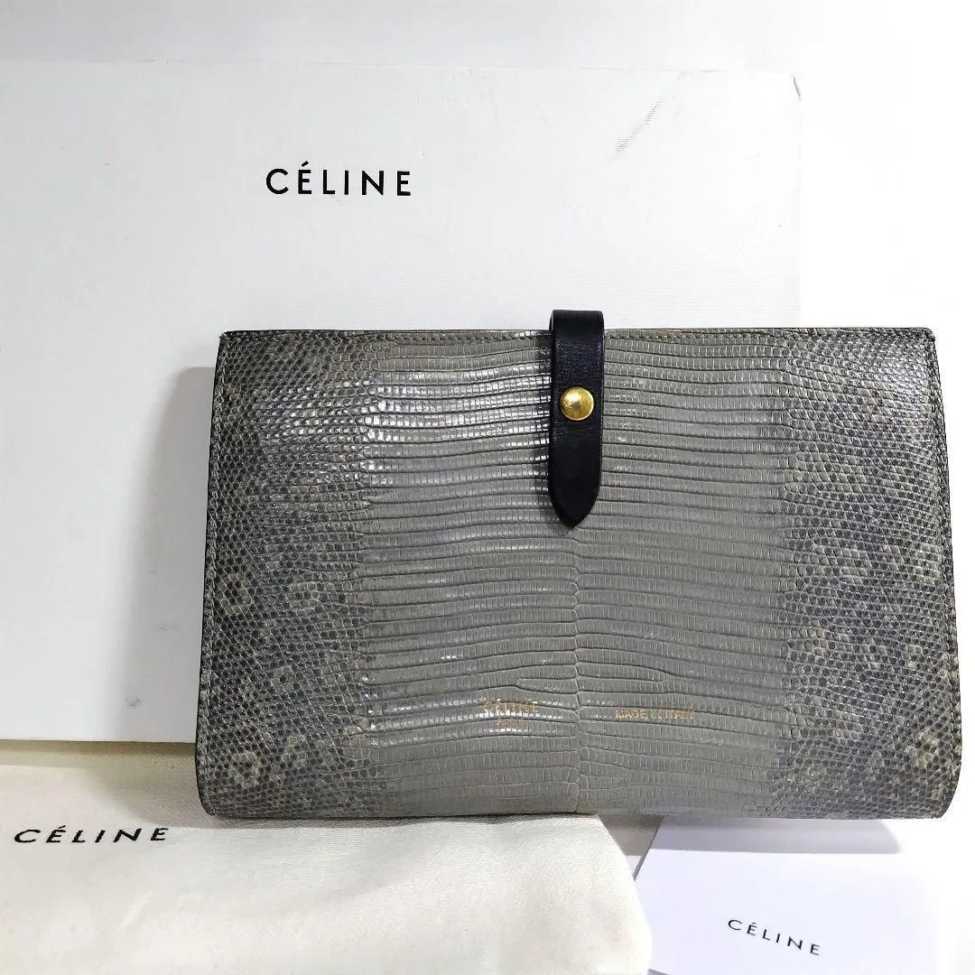 CELINE セリーヌ ラージストラップ リザード レザー 二つ折り 財布