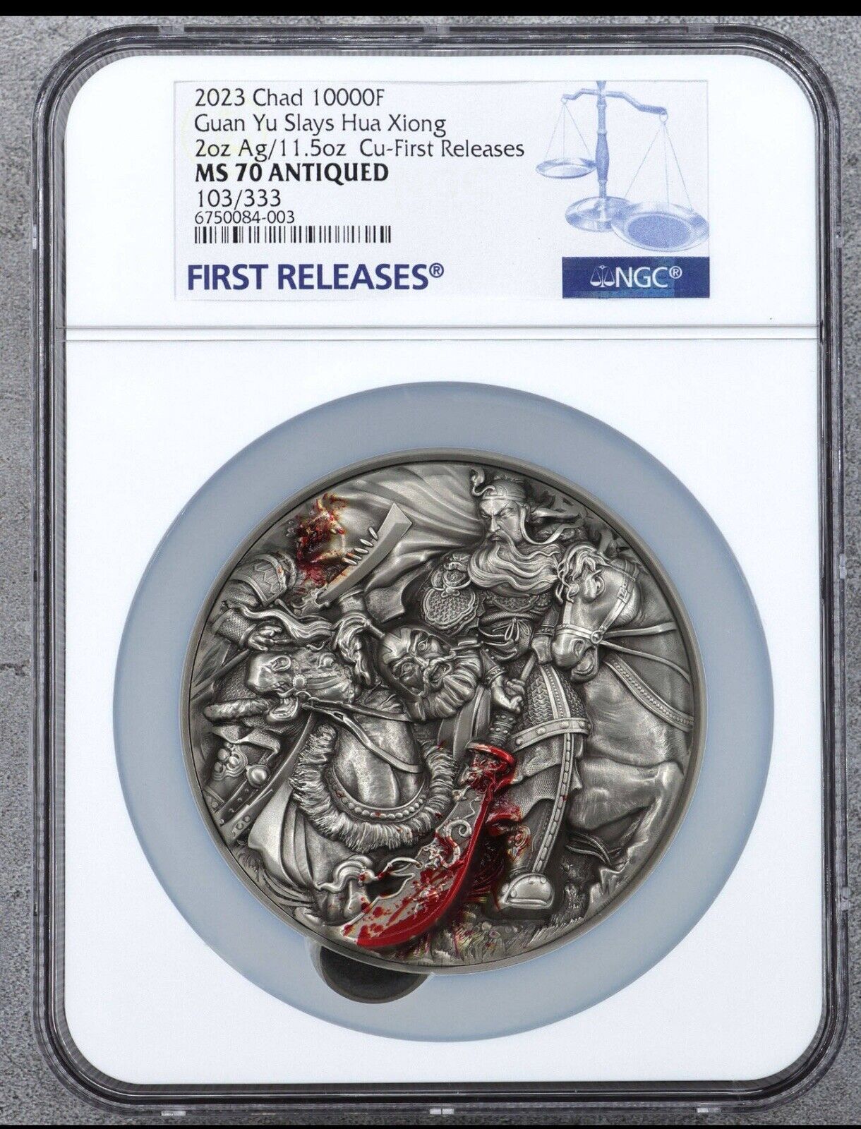 NGC MS70 2025 GUAN YU SLAYS HUA XIONG 2Oz Silver Coin Francs Three Kingdoms