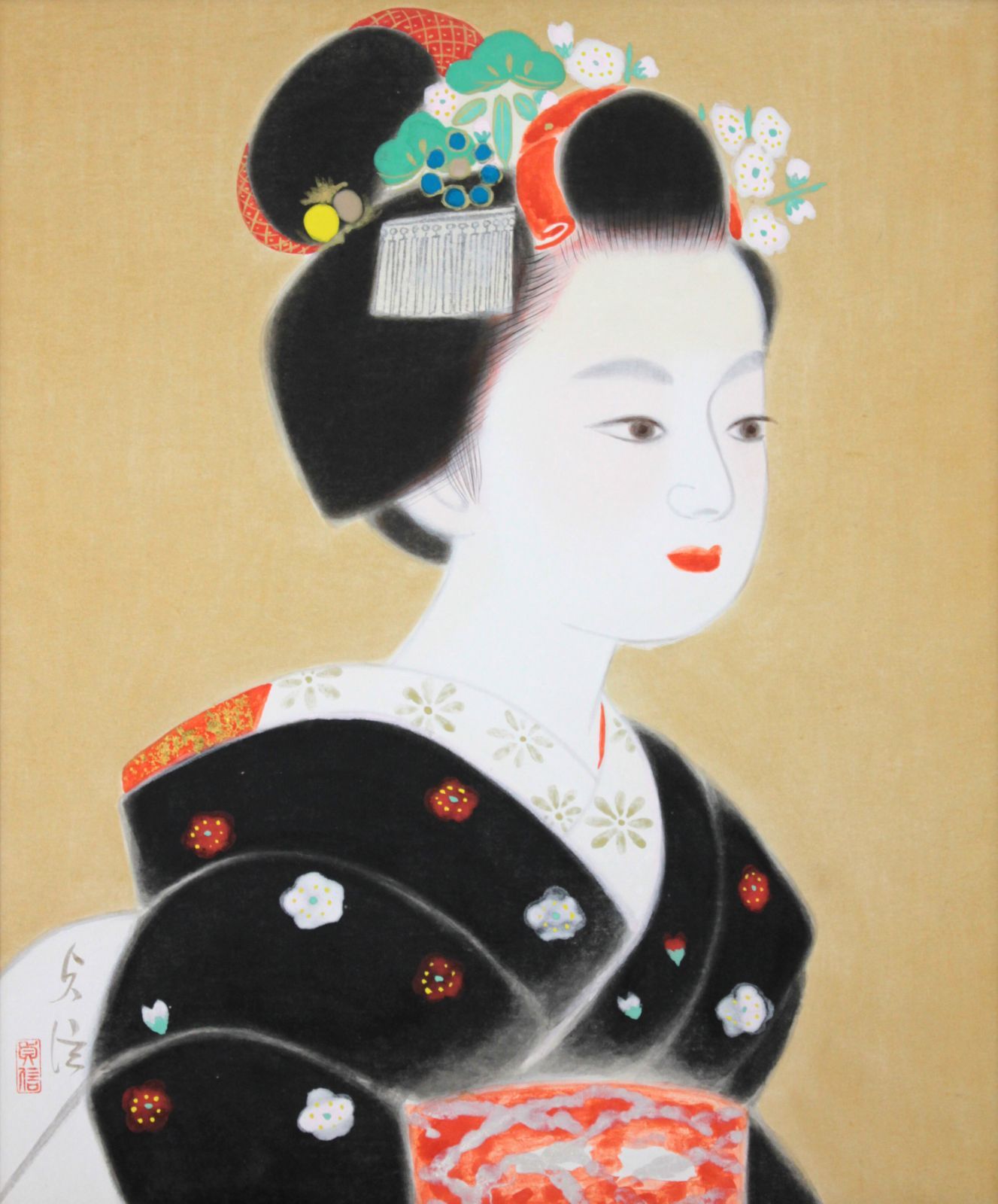 山平貞信 「初春」 日本画 絵画 山平貞信 「初春」 日本画 絵画 - メルカリ
