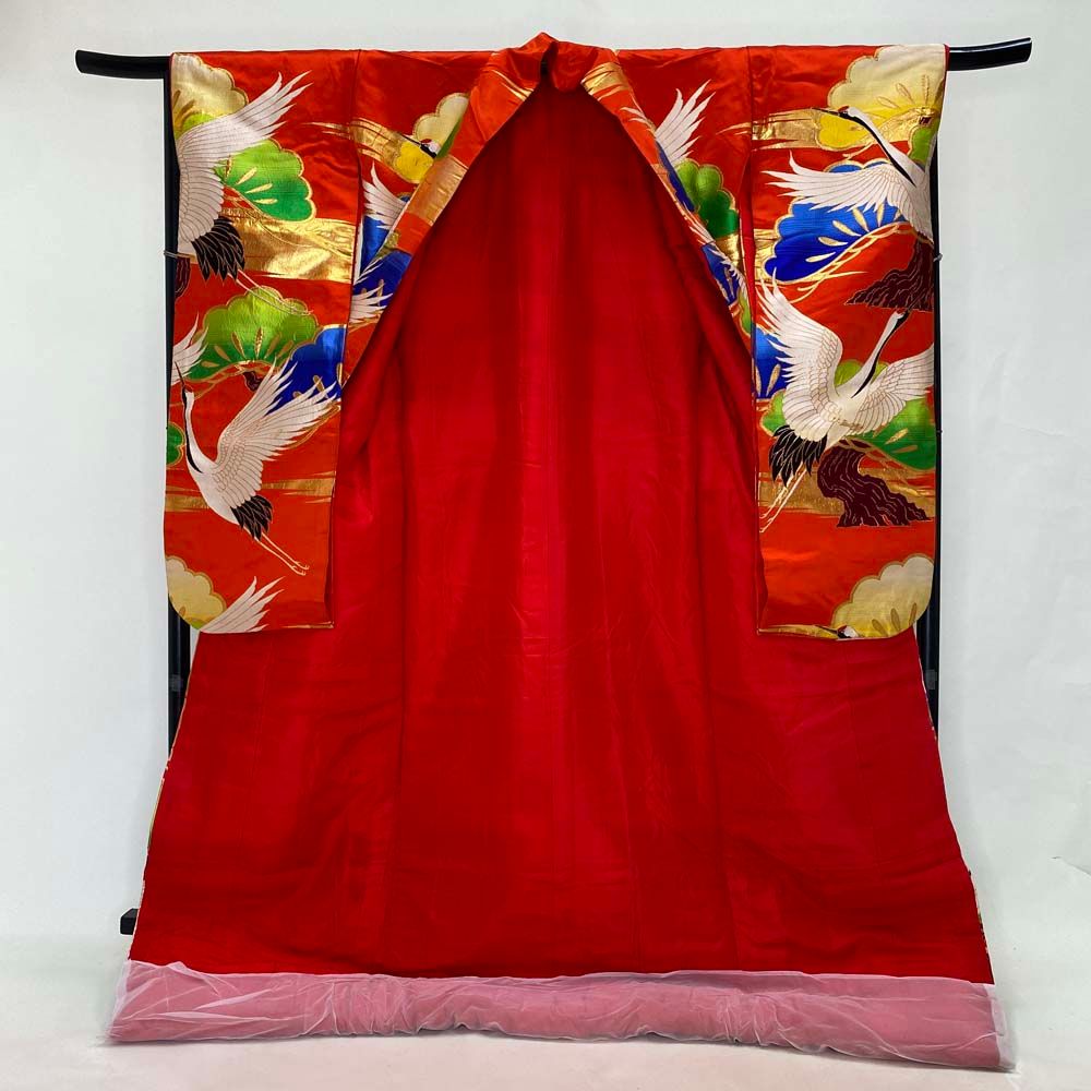 色打掛 正絹 鶴 刺繍 赤 打掛 Mサイズ 裄66.5 花嫁衣裳 婚礼  