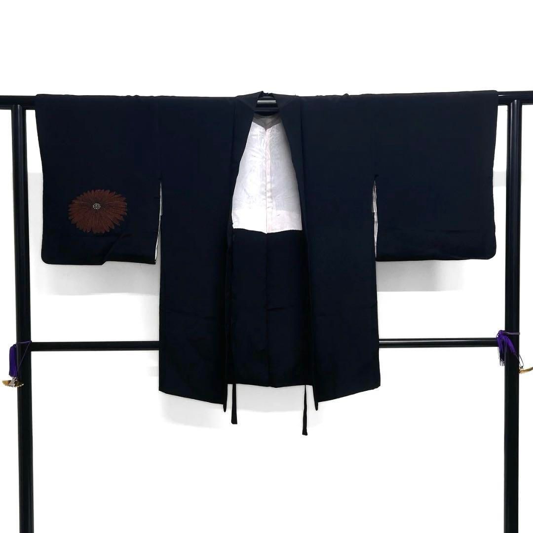 黒羽織 漆染 乱菊 菊 金糸 五三桐 着物 075a d