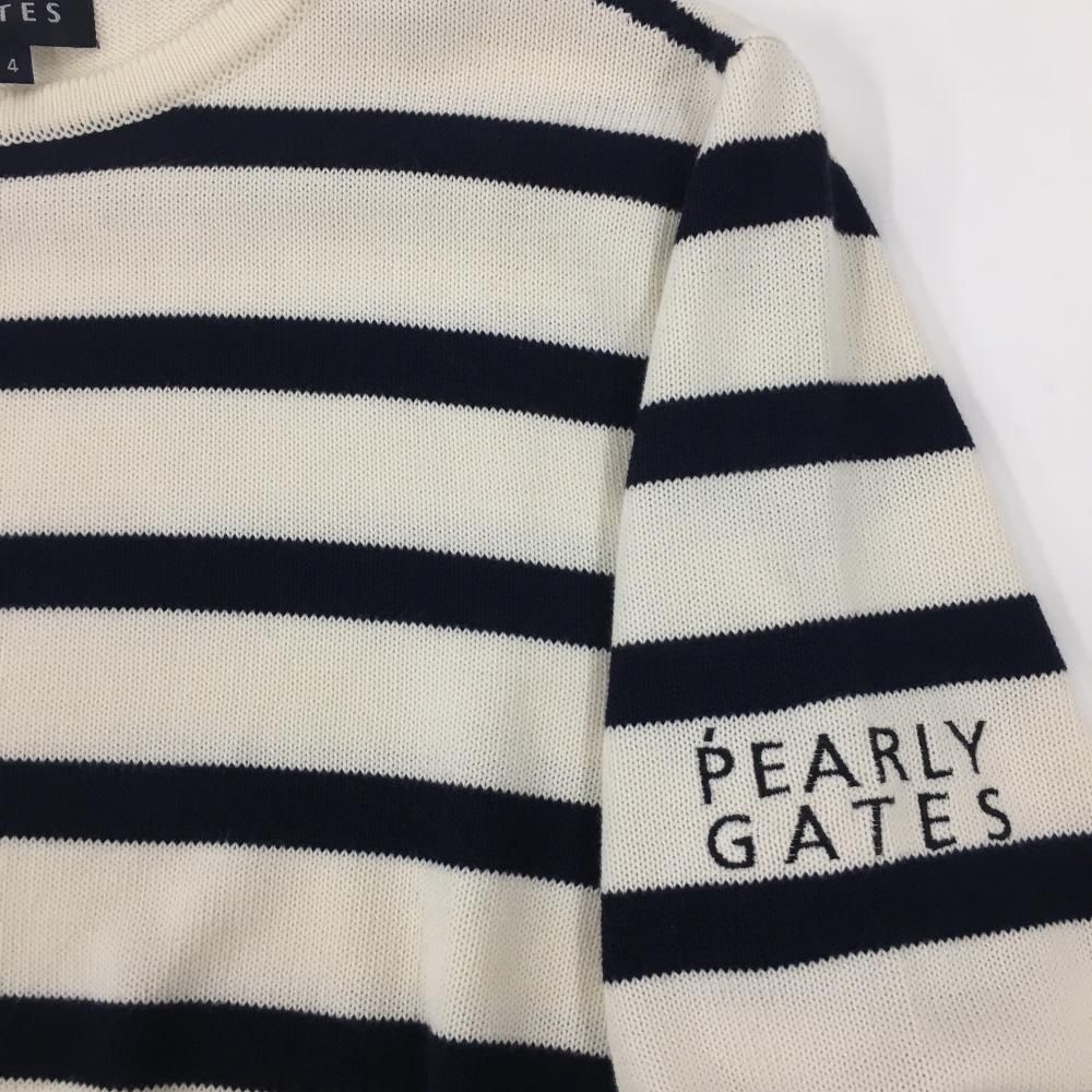 PEARLY GATES - パーリーゲイツ セーター 白×ネイビー ボーダー ニット  メンズ 4(M) ゴルフウェア PEARLY GATES パーリーゲイツ セーター 白×ネイビー ボーダー ニット メンズ 4