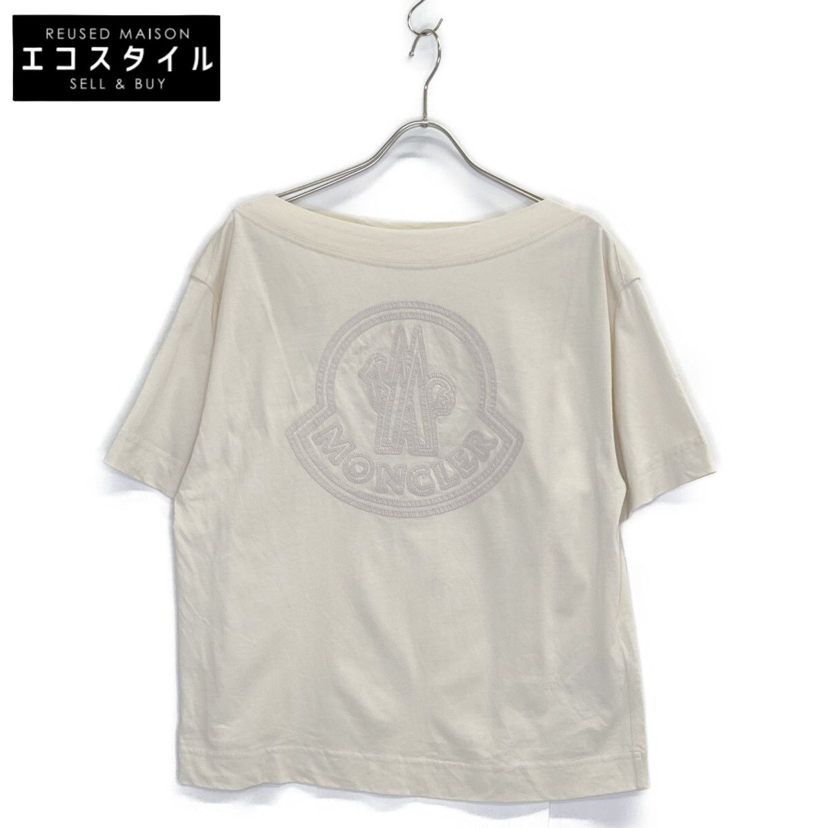 MONCLER モンクレール 23年製 MAGLIA MANICHE CORTE ｱｲﾎﾞﾘｰ ｺｯﾄﾝ ﾋﾞｯｸﾞﾛｺﾞ ｼｮｰﾄｽﾘｰﾌﾞｶｯﾄｿｰ S