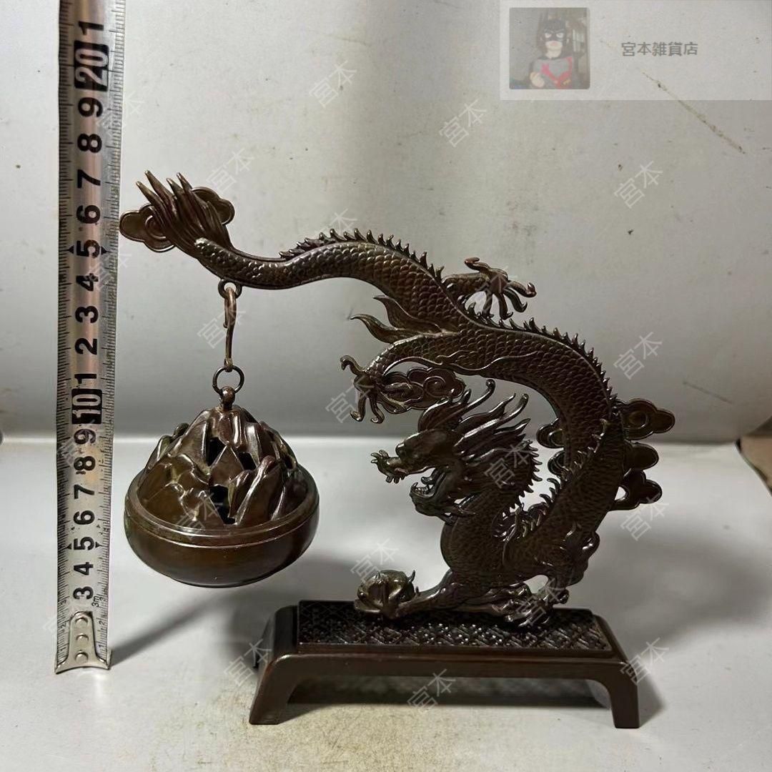 銅器 香炉 竜炉 香道具 装飾品 工芸品 置物 Amazon.co.jp: 特注品人気推薦二龍の珠竜香炉線香立銅製品置物