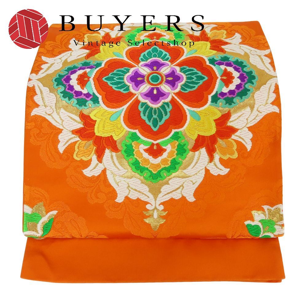 袋帯 西陣織 正絹 金銀糸除く 金糸 オレンジ マルチ 振袖用 古典 未仕立て 和装 呉服 和服 きもの レディース 女性