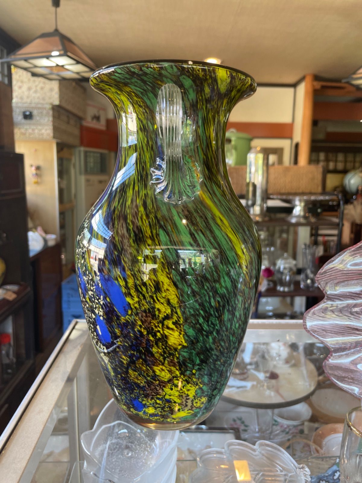 カメイガラス 花瓶 フラワーベース 花器 レトロ 昭和レトロ レトロ