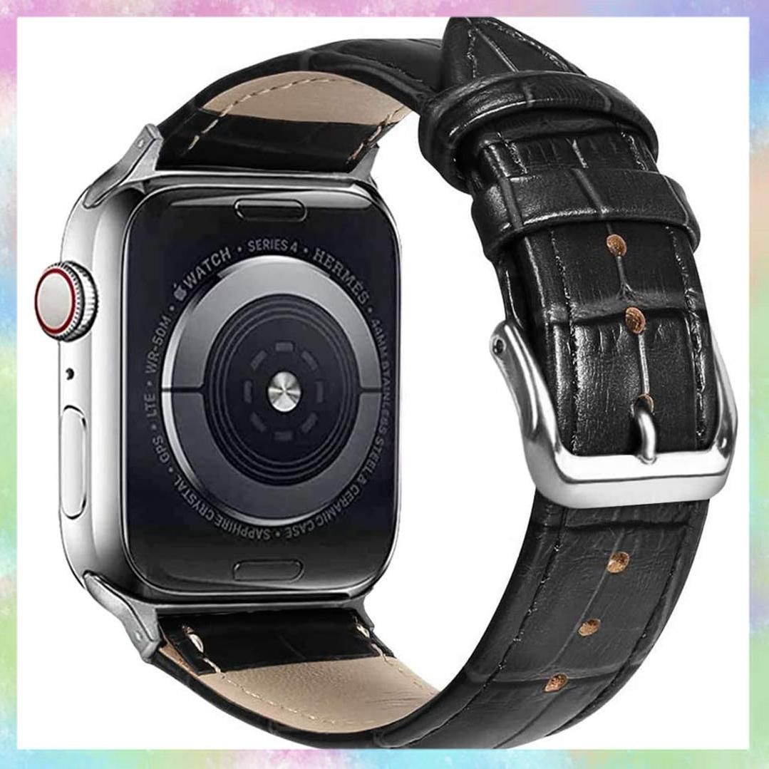 【EWISE】 アップルウォッチ バンド 革 ビジネススタイル コンパチブル 女性にも オシャレ Apple Watch 7 6 5 4 SE シリーズ対応 (42mm・44mm・45mm， ブラック)