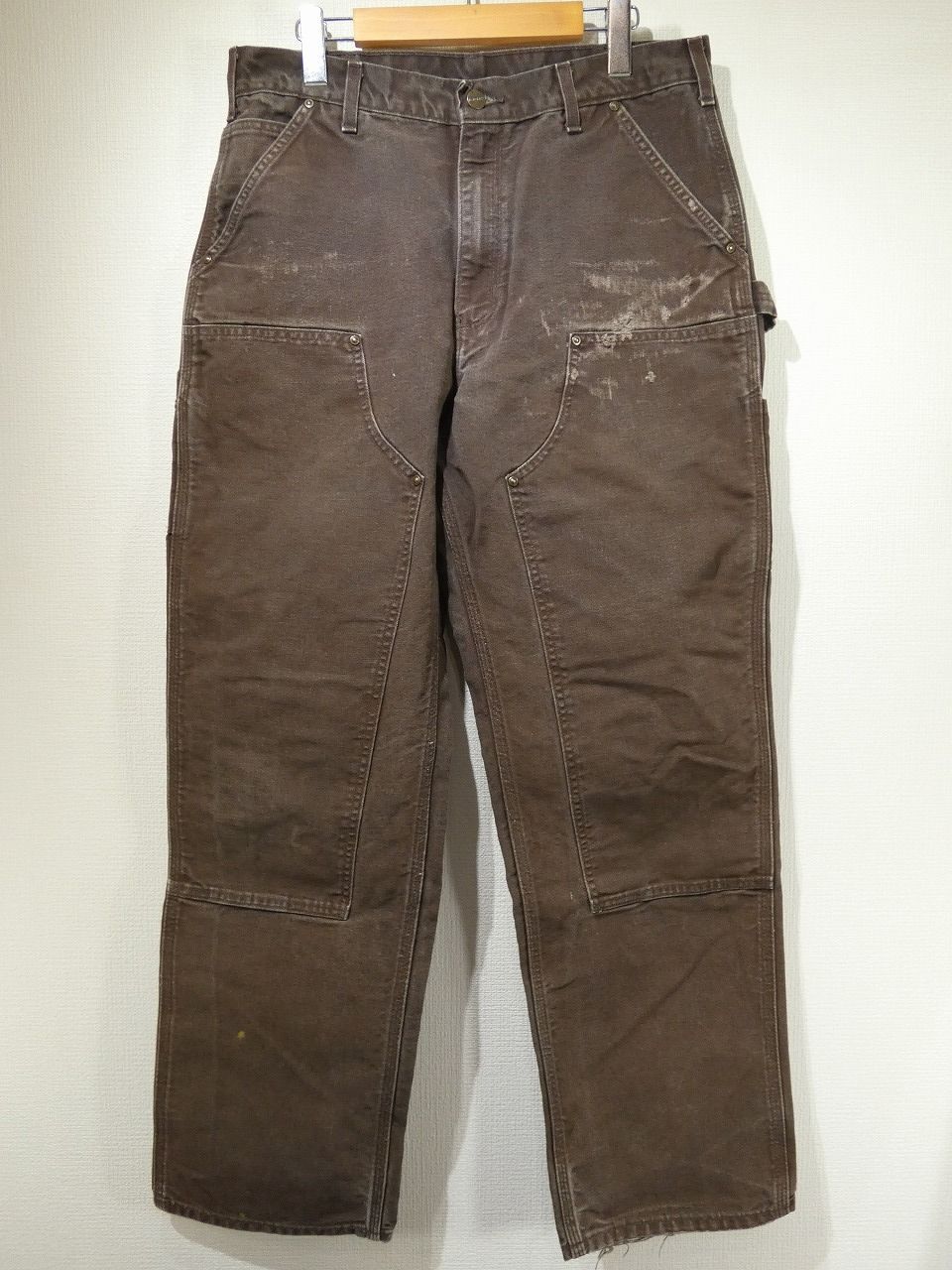 人気 10s ビンテージ Carhartt カーハート ダークブラウン ダック ダブルニー ペインター ワーク パンツ 表記34×32 90s 80s