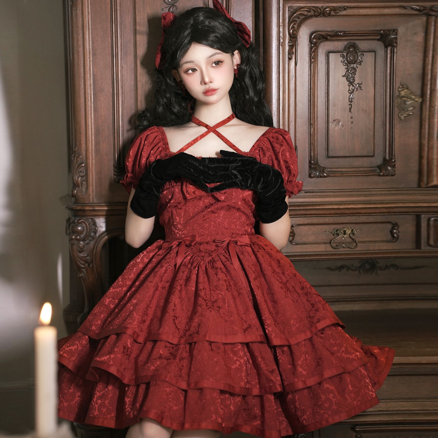 ロリータ ワンピース 洋服 洋装 Lolita OP 2色選 可愛い 華やか エレガント プリンセス風 お茶会 イベント 撮影会向け