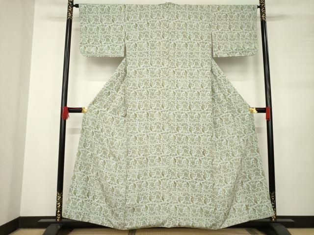 平和屋着物○佐藤福得 小紋 型染め 花鳥文 正絹 逸品 AABB7356ck