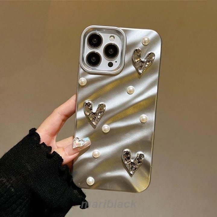 iPhone15ケース 凸凹 韓国 キラキラ 光沢 ハート iphone14ケース　スマホケース アイフォンケースiPhone14 iPhone15 Pro Max ケース アイフォン15ケース シルバ