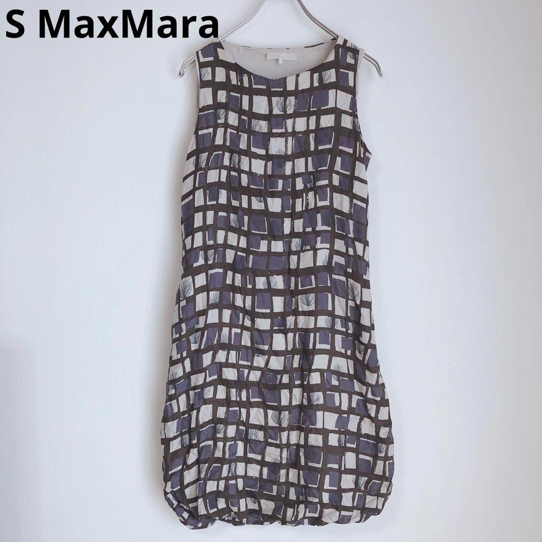 ネイビー チェック柄 ノースリーブワンピース　’s MaxMara ネイビー チェック柄 ノースリーブワンピース 's MaxMara - メルカリ