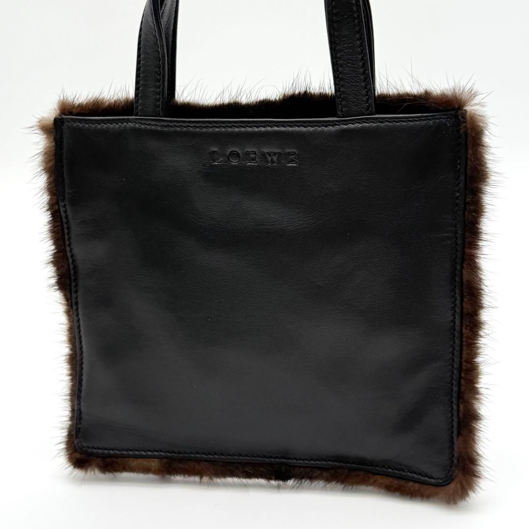 LOEWE ハンドバッグ ミニトート ナッパレザー ミンクファー 茶
